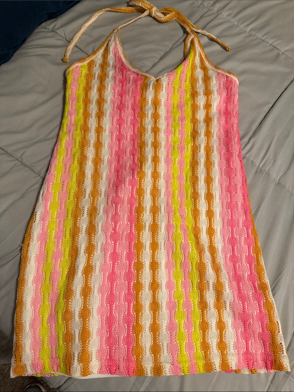 Wild fable Striped Halter Knit Dress in Pink, Yellow & Tan size XS
